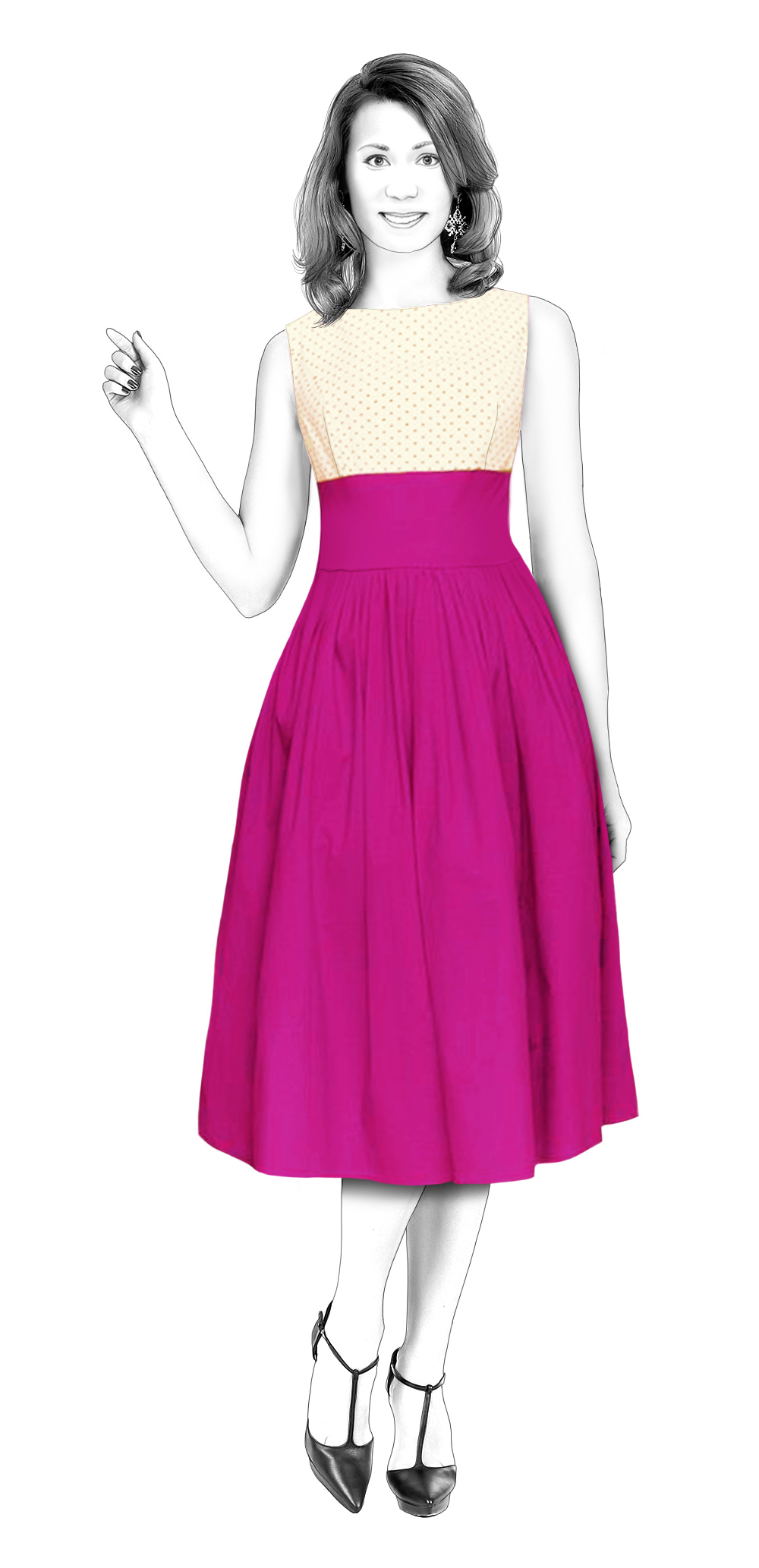 S4104 Fitted Dress With High Waist And Gathered Skirt - Sewist