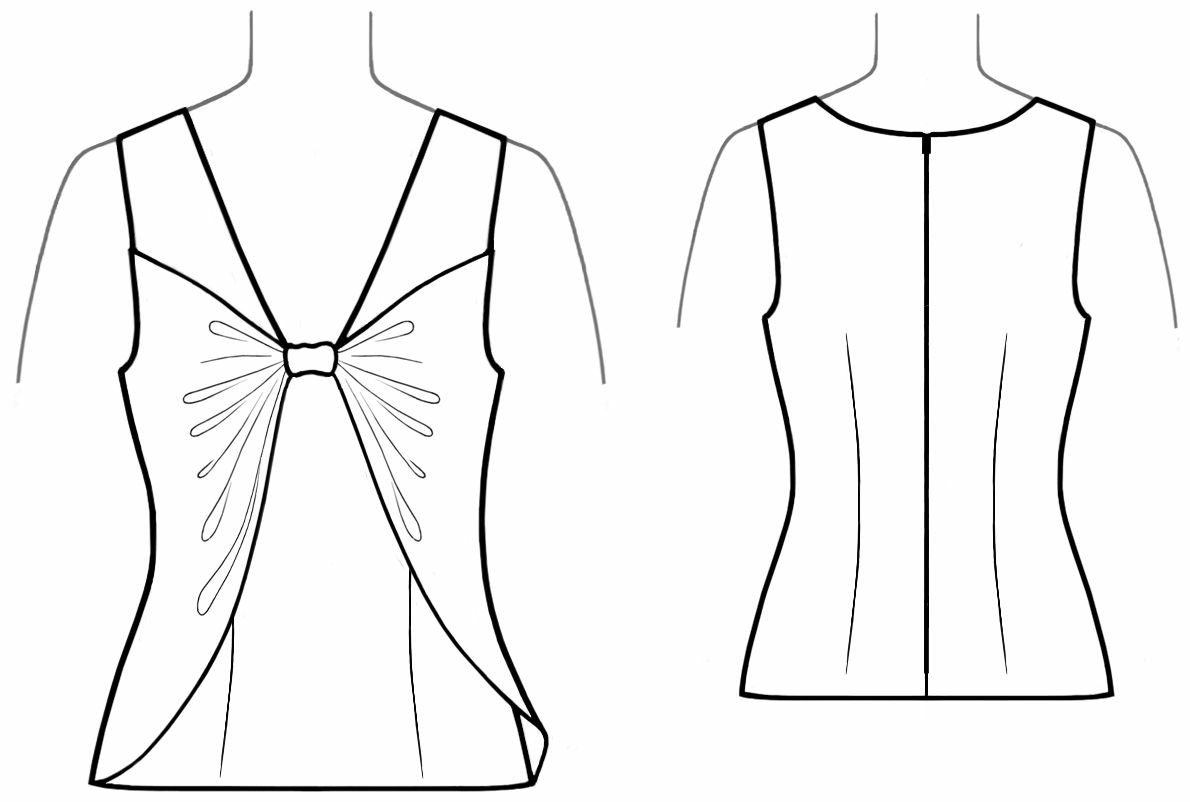Выполнить вырез. Моделирование блузки. Моделирование спинки блузки. Лекало на топ с драпировкой. Блузка с драпировкой выкройка.