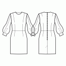 Dress-Fitted-Knee length-Regular armholes-Jewel neckline-No collar-No front closure-Dress with waist seam-Straight skirt-Front shoulder and waist darts-Back shoulder and waist dart-Balloon sleeve with cuff