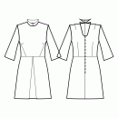Dress-Oversize fit-Knee length-Regular armholes-Jewel neckline-Stand collar-No front closure-Dress with waist seam-A-line skirt with center pleat-Princess seams waist to side + French darts-Back design: Sewist ♥ exclusive-Back teardrop neckline-Slightly flared 3/4 sleeve