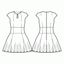 Dress-Semi-fitted-Above knee length-1-piece sleeves-1-piece wing sleeves-Teardrop jewel neckline-No collar-No front closure-Dress with waist inset-1/2 circle 6 panel skirt-Front neck top and waist darts-Back shoulder and waist dart