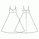 Dress-Fitted-Ankle length-Deep decollete-No top decoration-No front closure-High waist dress-Semi circular skirt-Front french and center waist dart-Back waist darts-Thin straps