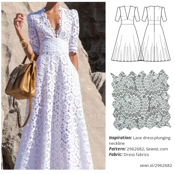 Lace dress plunging neckline Women Clothing Dress Sewing Pattern