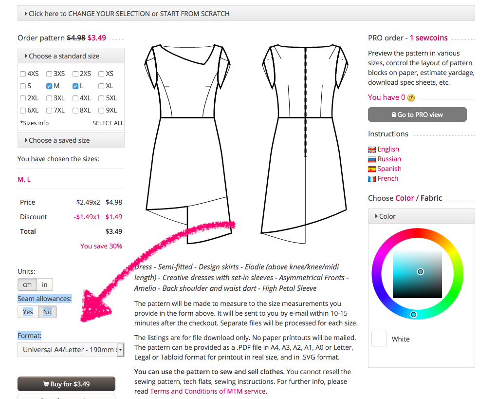 Ordering sewing patterns for standard size(s) - Sewist CAD Manual